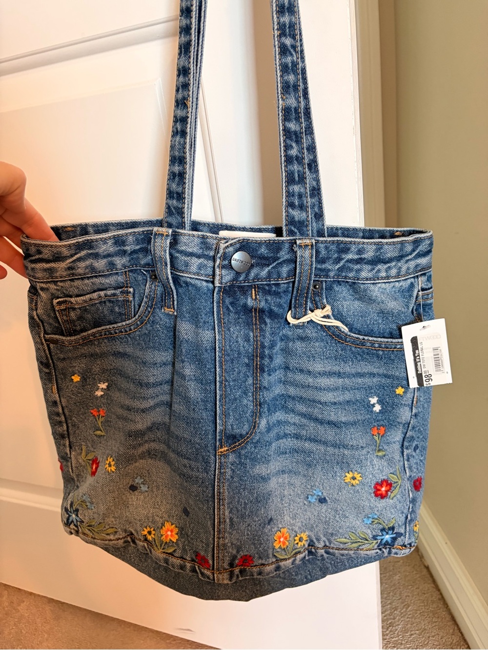 DRIFTWOOD Denim Tote with Multicolor Floral Embroidery - Picture 2 of 3